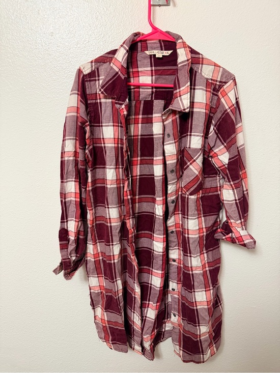 Vanilla Star Tops - Vanilla Star Burgundy and White Plaid Button-Down Shirt